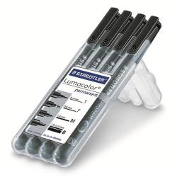 Staedtler Penne punta in fibra LUMOCOLOR PERMANENT IN CONFEZIONE RIGIDA STAEDTLER BOX ASSORTITA IN 4 TRATTI DI COLORE NERO  S= SUPERFINE  F=FINE  M=MEDIO  B=LARGO.