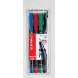 Stabilo Penne punta in fibra OHPen Universal permanente -Stabilo- assortiti 4 colori conica fine  0 7mm  per lucidi  superfici liscie e CD-rom  ricaricabili (conf.4)