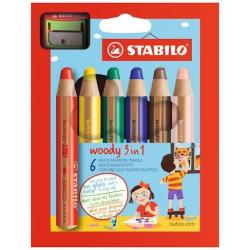 Stabilo Pastelli AST.STABILO woody 3in1 in cartone da 6 colori ass.+ temperino