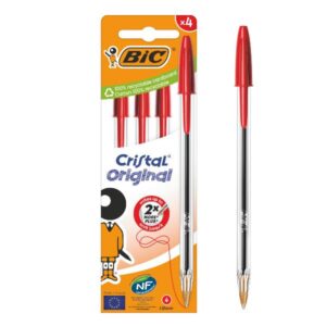Bic Penne a Sfera BIC CRISTAL ORIGINAL 1mm Astuccio 4pz  Rosso