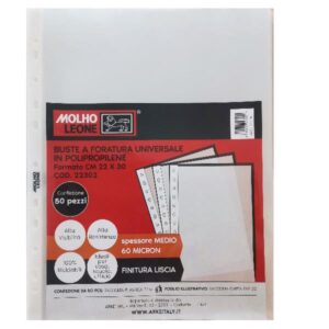 Molho Leone Buste in Plastica CF50 BUSTE FORATURA UNIVERSALE LISCE 60 MICRON 22X30 CM