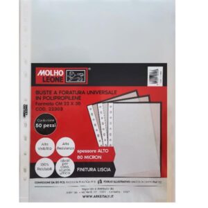 Molho Leone Buste in Plastica CF50 BUSTE FORATURA UNIVERSALE LISCE 80 MICRON 22X30 CM