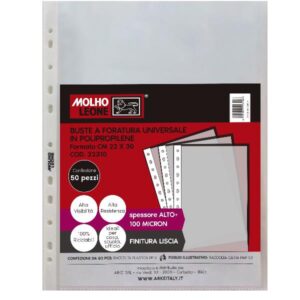 Molho Leone Buste in Plastica CF50 BUSTE FORATURA UNIVERSALE LISCE 100 MICRON 22X30 CM