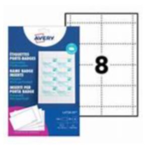 Avery Portanomi e portabadge Inserti microperforati – Ecologici – stampanti Laser/Laser a colori/Inkjet – 190 gr – 60×90 – 20 ff
