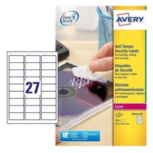 Avery Etichette Altri Formati Etichette bianche antimanomissione – stampanti Laser – 63 5×29 6 – 20 ff
