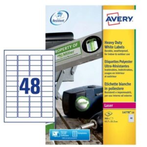Avery Etichette Indirizzi / Pacchi Etichette in poliestere bianco – stampanti Laser + INKJET  45 7X21 2  20 FF (48 ET. PER F)