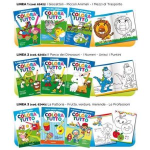 Blasetti Kit Creativi COLORA TUTTO LINEA 2 FORMATO A4 24 PAGINE 120 GR CONFEZIONE DA 6      SOGGETTI ASSORTITI (PARCO DEI DINOSAURI/NUMERI / UNISCI I PUNTINI)