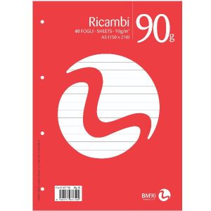 Be More Ricambi per quaderni ad anelli RICAMBI NON RINFORZATI A4 90GR RIGATURA 1 RIGO 40 FG