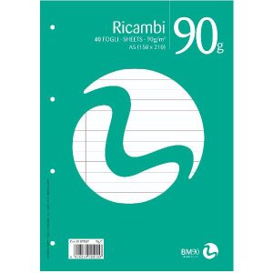 Be More Ricambi per quaderni ad anelli RICAMBI NON RINFORZATI A4 90GR RIGATURA C 40 FG