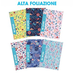 Be More Quaderni punto metallico CF 10 QUADERNI MAXI FLOR A4 100GR RIGATURA 4MM FG 24+1 COVER PESANTE PLASTICA OPACA+SERIGRAFIA LUCIDA SPESSORATA