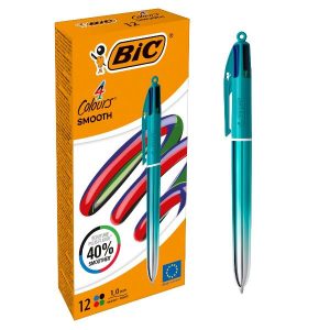 Bic Penne a Sfera CF12 PENNE A SFERA BIC 4 COLOURS SMOOTH FUSTO VERDE ACQUA 4 INCHIOSTRI