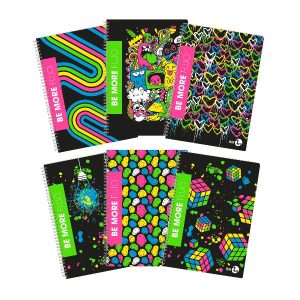 Be More Quaderni a spirale CF 5 QUADERNI MAXI SPIRALATI FLUO A4 80GR RIGATURA 1 RIGO NO FORI DOPPIA COVER 230GR PLASTICA LUCIDA