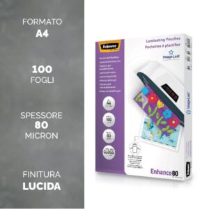Fellowes Accessori per plastificatrici ENHANCE80 POUCHES LUCIDE A4 CF. 100  80 MICRON