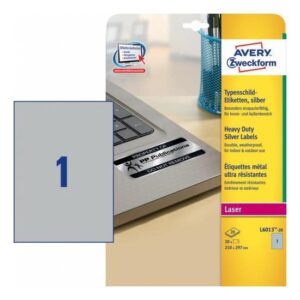 Avery Etichette Altri Formati Etichette in poliestere argento – stampanti Laser – 210×297 – 20 ff
